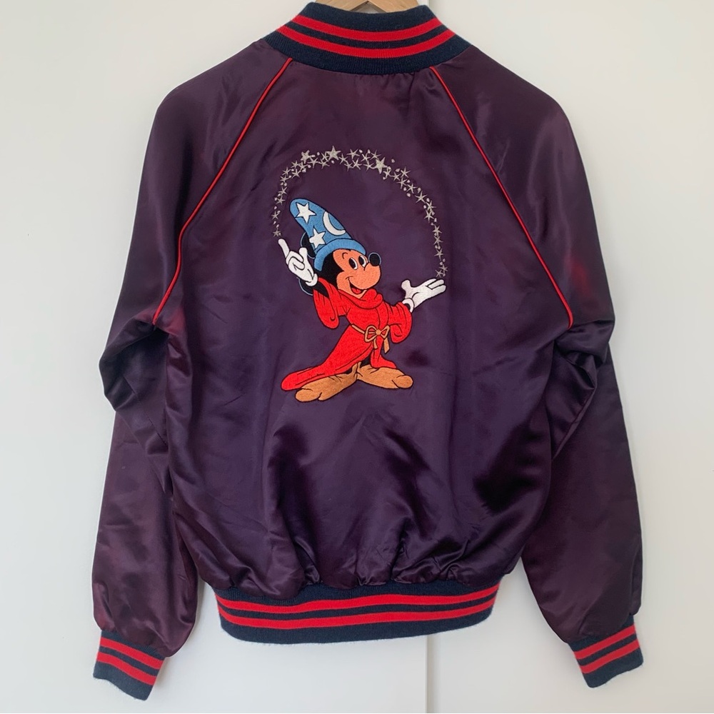 80s Vintage Mickey Sorcerer’s Apprentice Embroidered Fantasia Bomber Jacket - Picture 1 of 5